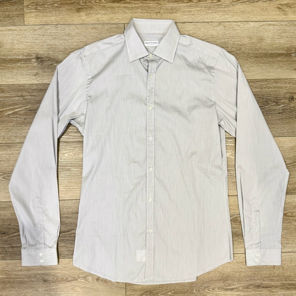 Robert Friedman Light Gray Stretch Cotton Men's Dress Shirt, Medium